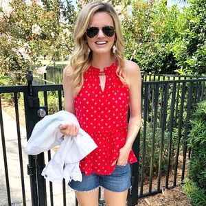 Red floral peplum top